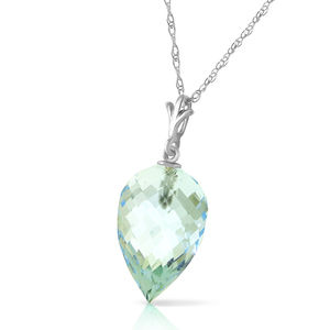 14K. GOLD NECKLACE POINTY BRIOLETTE DROP BLUE TOPAZ (White Gold)
